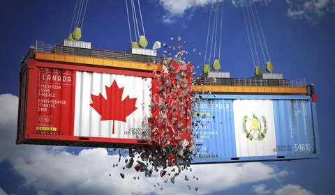 Cargo containers with flags of Canada and Guatemala Illustrazione stock
