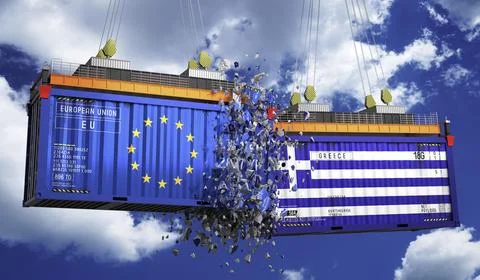 Cargo containers with flags of European Union and Greece Stock Illustration
