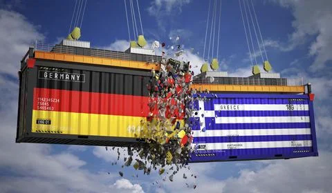 Cargo containers with flags of Germany and Greece Stock Illustration