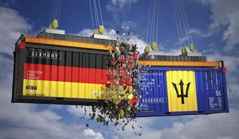 Cargo containers with flags of Germany and Barbados Stock Illustration