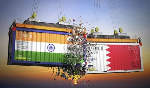 Cargo containers with flags of India and Bahrain Stock Illustration