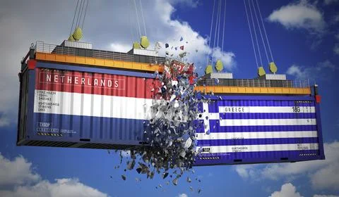 Cargo containers with flags of Netherlands and Greece Stock Illustration