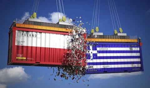 Cargo containers with flags of Poland and Greece Stock Illustration