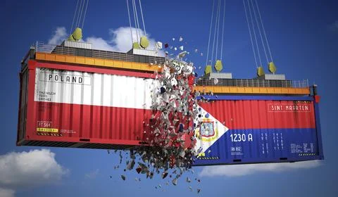 Cargo containers with flags of Poland and Sint Maarten Stock Illustration