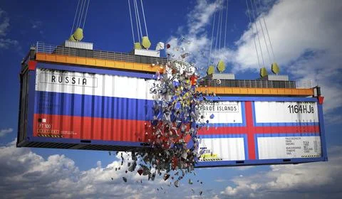 Cargo containers with flags of Russia and Faroe Islands Stock Illustration