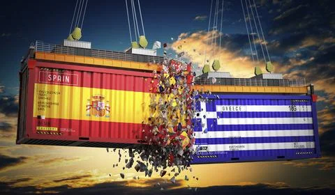 Cargo containers with flags of Spain and Greece Stock Illustration