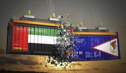 Cargo containers with flags of UAE and American Samoa Stock Illustration