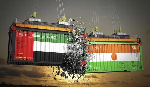 Cargo containers with flags of UAE and Niger Stock Illustration