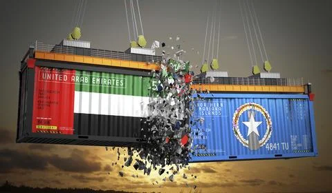 Cargo containers with flags of UAE and Mariana Islands Stock Illustration