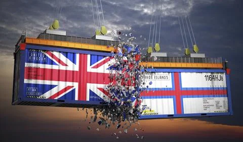 Cargo containers with flags of UK and Faroe Islands Stock Illustration