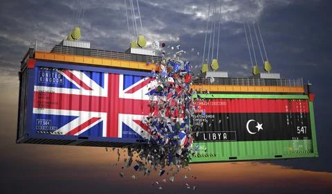 Cargo containers with flags of UK and Libya Stock Illustration