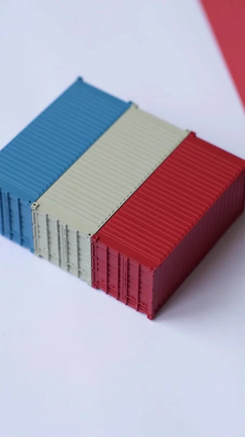 Cargo containers on the French flag as a conceptual backdrop for goods export an Stock Footage 346551833