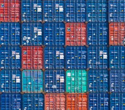 Cargo containers in harbor Stock Photos