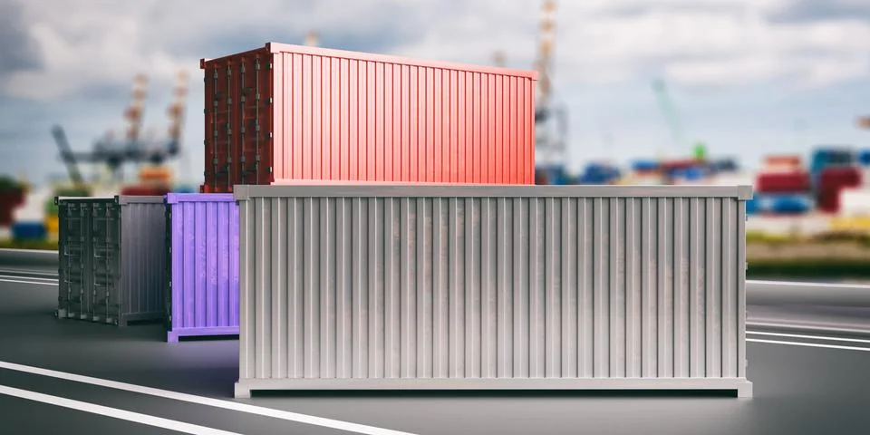 Cargo containers, import export, logistics transportation concept, blur harbo Stock Illustration