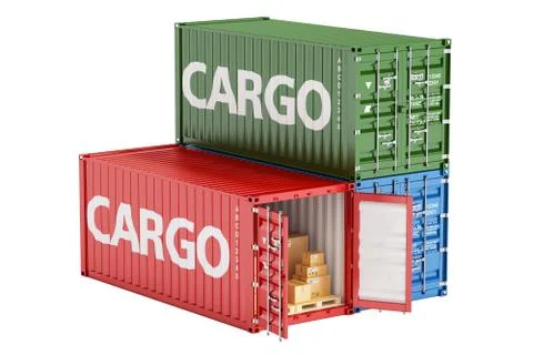 Cargo containers with parcels, 3D rendering イラスト素材