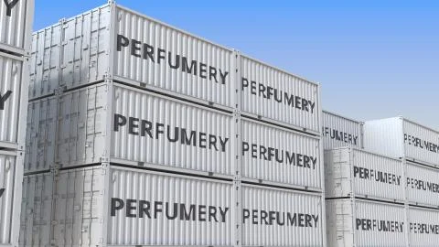 Cargo containers with perfumery. 3D rendering Illustration