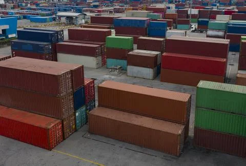 Cargo containers in the port	 Stock Photos