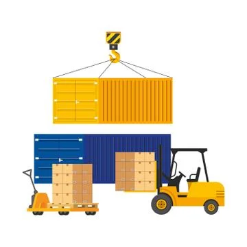 Cargo containers with pushcart Stock Illustration