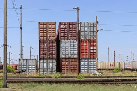 Cargo Containers Rail Yard Stock Photos