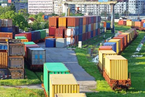 Cargo Containers at Railway Stock Photos