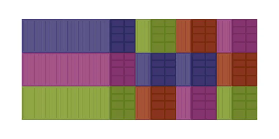 Cargo containers. Stack of colorful cargo containers, elements set. Freight.. Illustrazione stock
