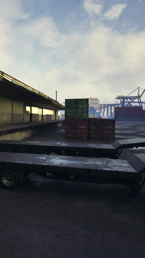 Cargo containers stacked at a loading dock during the day in a shipping yard Stock Footage 331686270