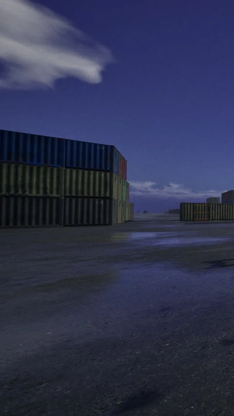 Cargo containers stacked at a shipping yard during twilight hours Vídeos de archivo 331682209
