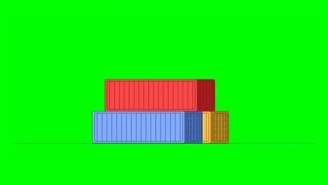 Cargo Containers Stacked in Various Colors on Green Background Video stock 333372625