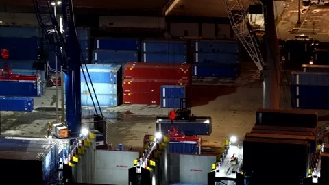 Cargo containers in transit loading unloading Port Miami Vídeos de archivo 344976779