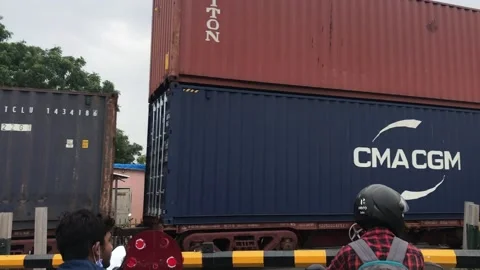 Cargo Containers Transportation On Freight Train By Railway. Stock Footage 159792156