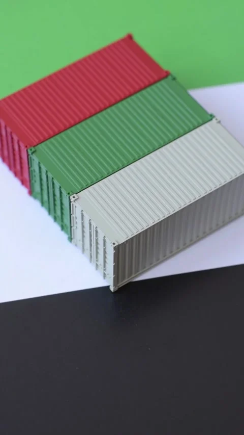 Cargo containers on the UAE flag as a conceptual backdrop for goods export. Carg Stock Footage 333313707