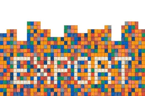 Cargo containers with white containers showing the word Export Stock Photos