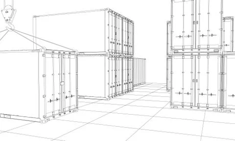 Cargo containers. Wire-frame style Stock-Illustration
