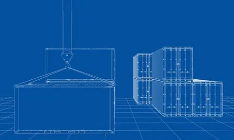 Cargo containers. Wire-frame style Stock Illustration