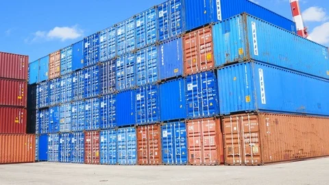 Cargo containers yard 4k intro video for business Stock Footage 105445948