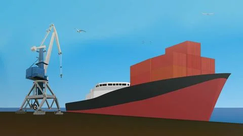 Cargo crane and container ship in port. Cargo crane and container ship in ... Foto stock
