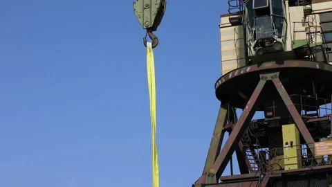 Cargo crane hook rise up Stock-Footage 93184665