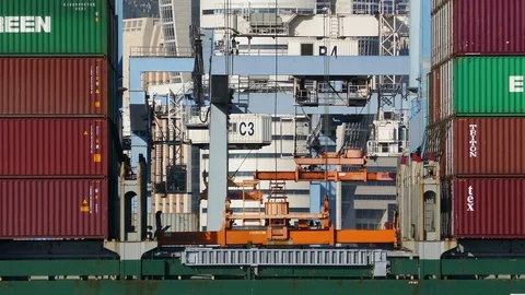 Cargo cranes move 4k intro video for business Stock Footage 104509404