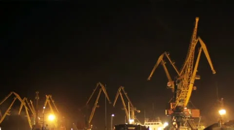 Cargo cranes at night Stock Footage 11979252