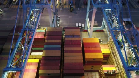 Cargo Cranes at Port Stock Footage 186381073