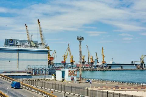 Cargo cranes on rails Stock Photos