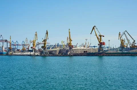 Cargo cranes on rails Stock Photos