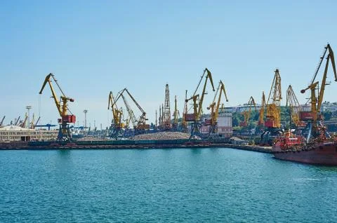 Cargo cranes on rails Stock Photos