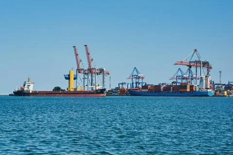 Cargo cranes on rails Stock Photos
