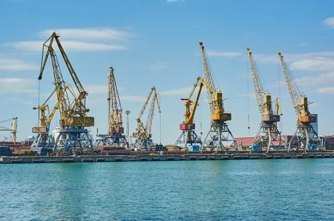 Cargo cranes on rails Stock Photos