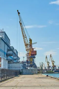 Cargo cranes on rails Stock Photos
