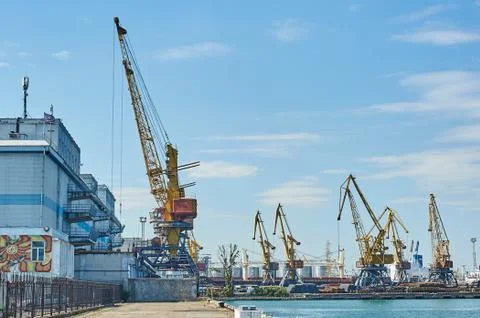 Cargo cranes on rails Stock Photos