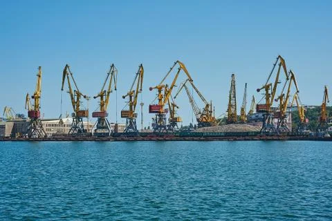Cargo cranes on rails Stock Photos