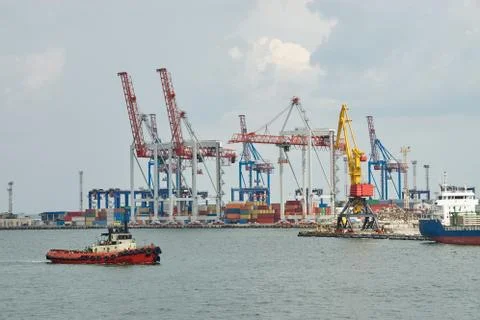 Cargo cranes on rails Stock Photos