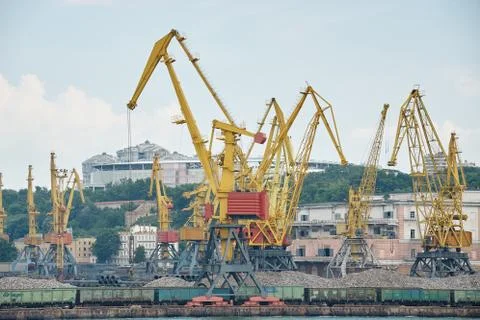 Cargo cranes on rails Stock Photos